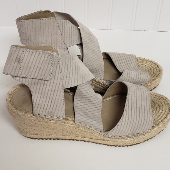 Eileen Fisher Willow Espadrille Wedge Sandals Velcro Striped Suede Straps Size 7 - Picture 3 of 7